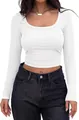 Vista dettagliata della trama a costine e vestibilità slim di questa t-shirt bianca a maniche lunghe - Taglia S / Top / Bianco
