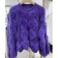 Soft purple faux mink fur oversized pullover knit sweater for autumn and winter seasons - One Size / Tops / Purple