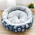 Panier rond en peluche pour chats et chiens avec motif de chat bleu - Petit (Environ 34cm) / Chat Bleu Style Japonais