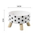 White polka dot ceramic pet bowl with elevated wooden legs for cat neck protection - Polka Dot Elevated Bowl