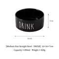 Mittelgroßer schwarzer Keramik-Napf für Haustiere, 850 ml Fassungsvermögen mit DRINK-Aufdruck - Mittlerer Schwarzer Gerader Napf [DRINK]