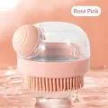 Rose pink silicone pet bath and massage brush with a transparent liquid reservoir - One Size (OPP Bag) / Rose Pink