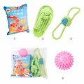 Comprehensive 4-piece durable dog toy set including squeaky plush and rope tug toys - Slipper + Rubber Spiky Ball + Double Ear Ball + Blue Potato Chips / Four-Piece Set