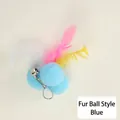Ersatzkopf für Katzenangel-Spielzeug mit hellblauen Bommeln Federn und Glöckchen - 3-Kugeln-Feder-Ersatzkopf Blau