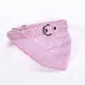 Pink floral pet bandana collar with adjustable PU strap for small dogs and cats. - Size M / Pink