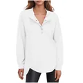 Casual wit henley-shirt met lange mouwen voor dames en een geknoopte V-halslijn - S / Tops / Wit