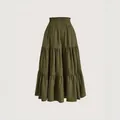 Plus size olive green tiered maxi skirt featuring a comfortable elastic high waist - 1XL / Bottoms / Army Green