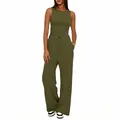 Detailansicht olivgrünes zweiteiliges Set aus ärmellosem Tanktop und weiter Hose - XS / Oberteil Und Unterteil / Armeegrün