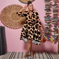 Fashionable leopard print deep V-neck dress with lapel collar and irregular hemline - M / Dresses / Leopard Print