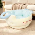Large thickened warm plush round pet bed with striped interior and handles for small dogs and cats - L / Without Pillow / Green Stripes