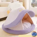 Cuccia per animali in peluche lavanda a forma di cappello da mago con morbido cuscino - S:38*38*35cm / Cappello Magico Viola Con Tappetino Riscaldante