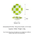 Green checkerboard ceramic pet bowl for cats and dogs, 15cm diameter glossy food dish - Chessboard Pet Bowl / Green