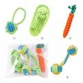 Multi-pack of durable colorful cotton rope dog chew toys for puppy teething and play - Carrot + Slipper + Single Ear Ball + Dumbbell Knot / Four-Piece Set
