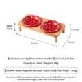 Gamelles pour animaux en céramique champignon rouge avec support en chêne - Anti-basculement Alimentation Lente (Piliers Parallèles) / Double Gamelle Avec Support