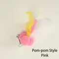 Ersatzkopf für Katzenangel mit rosa Bommeln, bunten Federn und kleinem Glöckchen - 3-Kugeln-Feder-Ersatzkopf Rosa