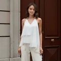 Top all'americana elegante in chiffon bianco asimmetrico in stile francese per donna - Taglia S / Top / Bianco