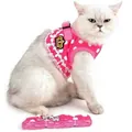 Adorable pink polka dot cat harness and leash set with elegant lace trim and crown detail - S / Harness and Leash / Red Polka Dot