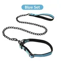 Durable blue heavy-duty stainless steel dog chain leash and reflective collar set for dogs - 1.5*125cm / Blue