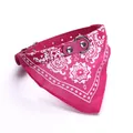 Bright pink pet PU leather collar with white paisley print bandana for small dogs and cats - Size S [Adjustable 23-28cm, No Ring] / Rose Red