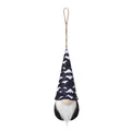 Handmade Halloween gnome hanging ornament with bat pattern on black pointed hat - Black Hat With White Bats