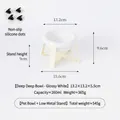 Ciotola per animali in PE bianco lucido con supporto in ferro basso minimalista e antiscivolo - Supporto Basso (Crema) + Punti in Silicone / Ciotola Profonda (Bianca)