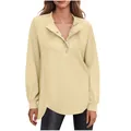 Casual beige damessweatshirt met lange mouwen, knoopsluiting en een ronde zoomlijn - Abrikoos