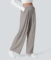 Damenhose mit hoher Taille und weitem Bein, lockere Passform und eleganter Fall - S / Unterteile / Graubraun