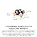 Creative checkered ceramic pet bowl with a small pearl oak wood stand in black and white - Bowl + Single Stand (Round Bead) / Black