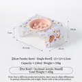 Pink ceramic slow feeder pet bowl set with a tilted acrylic stand and cute cartoon design - Small Slow Feeder (Pink) with Tilted Purple Stand