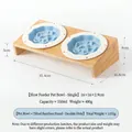 Set di due ciotole in ceramica slow feeder con supporto inclinato in bambù da 33,4 cm - Piatto Slow Feeder Pois Bordo / Ciotola Doppia Con Supporto / Blu