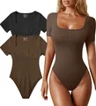 Women's ribbed short sleeve athletic yoga bodysuit in brown and black colorways. - S / Tops / Coffee