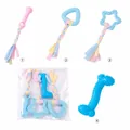 Pet dog chew toy set with braided rope and textured rubber shapes - Macaron Triangle + Star + Sleeve + Small Z-Bone / Four-Piece Set