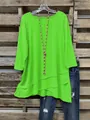 Felgroene casual top voor dames in grote maten met 3/4-mouwen en asymmetrische zoom - Fluorescerend Groen