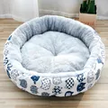 Panier rond en peluche douce pour animaux avec motifs de chats bleus mignons. - Petit (Environ 34cm) / Chat de Style Japonais
