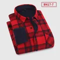 Red and black plaid men's long sleeve shirt with thick warm fleece lining for winter - Red and Black Plaid Style (BN17-7)