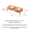 Lot de bols en céramique champignon rouge avec support surélevé en chêne pour animaux - Assiette Creuse Anti-éclaboussures (Piliers Parallèles) / Double Gamelle Avec Support