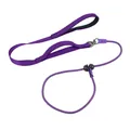 Close-up of purple P-rope pet leash showing durable nylon handle and metal clasp. - Purple