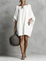 Elegant loose white faux linen bat-wing sleeve dress for chic spring and summer fashion - XS / Dresses / White
