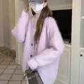 Loose and soft faux mink fur oversized lavender cardigan sweater for women in autumn winter - One Size / Tops / Purple