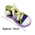Durable squeaky dog chew toy canvas sneaker with cotton rope laces approx 16cm long - 18cm / Purple