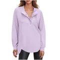 Casual lichtpaars sweatshirt met lange mouwen voor dames met knoopsluiting detail - Paars