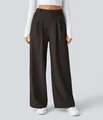 Detailansicht der Damen-Hose mit hohem Bund, weitem Bein und elegantem Faltenwurf - S / Unterteile / Kastanienbraun