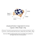 Checkerboard ceramic pet bowl with oak wood stand, 200ml capacity, 16x16x5.4cm size - Bowl + Single Stand (Round Bead) / Blue
