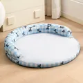 Blue and white checkered summer cooling pet bed mat with breathable woven center for cats and dogs - Blue Plaid