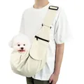 Adjustable canvas pet sling carrier bag in beige for small dogs and cats - Beige