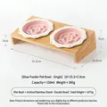 Ciotole in ceramica per alimentazione lenta con supporto inclinato in bambù per cani e gatti - Piatto Slow Feeder Pois Fiore / Ciotola Doppia Con Supporto / Rosa