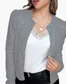 Detail of women's grey sequin short jacket with elegant lace inner top - S / Tops / Gray