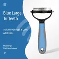 Grande rastrello blu per sottopelo animali con 16 denti per la toelettatura di cani - Rastrello per Districare a Doppia Faccia / Grande (16 Denti) / Blu