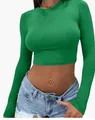 Vibrant green slim fit crew neck long sleeve crop top for women sexy casual style - S / Tops / Verdant
