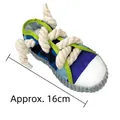 Durable canvas sneaker dog chew toy with cotton rope laces, length approx 16cm - 18cm / Gray